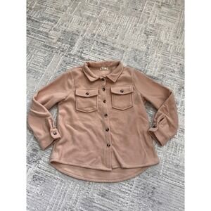 Sweet Stories Kids Girls Fleece Shirt Jacket Button Up Top Peach Sz 14